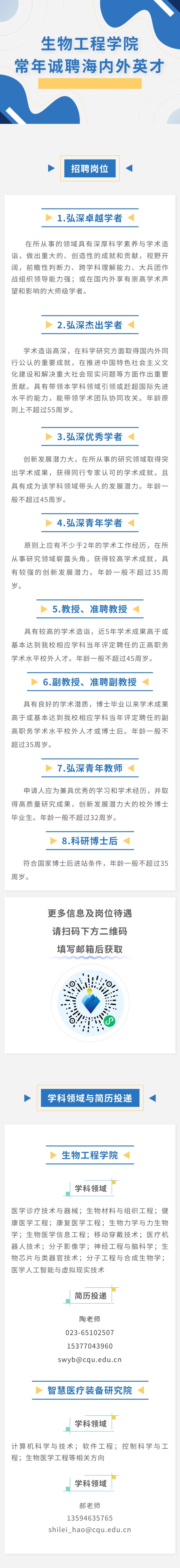 重庆大学生物工程学院常年诚聘海内外英才